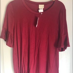 BNWT Lovely Melody Ruffle Sleeve, Front Tie, Size Small Color Wine 🍷